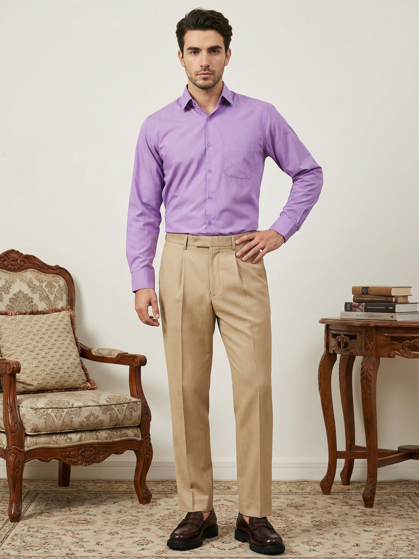 Men Cotton Blend Solid Smart Office Formal Shirt ( RDSH 038Light-Purple )