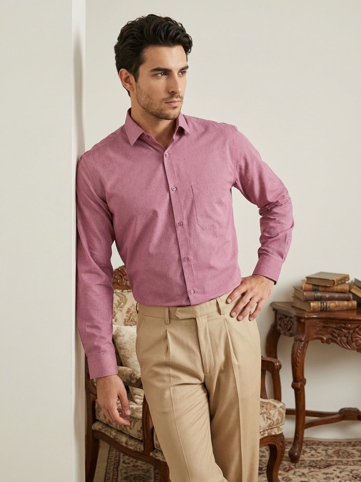 Men Cotton Blend Solid Smart Office Formal Shirt ( RDSH 038Magenta )