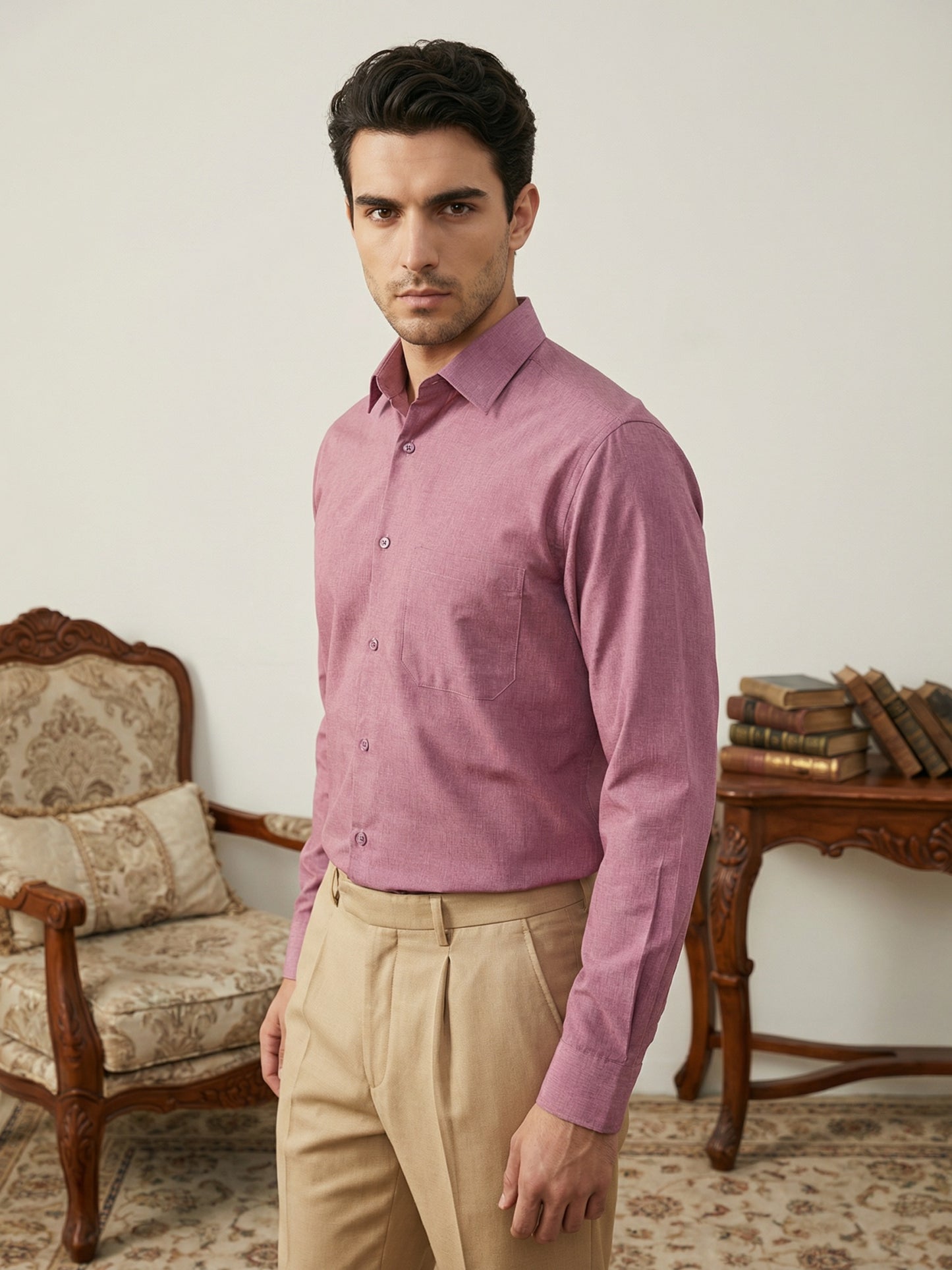 Men Cotton Blend Solid Smart Office Formal Shirt ( RDSH 038Magenta )
