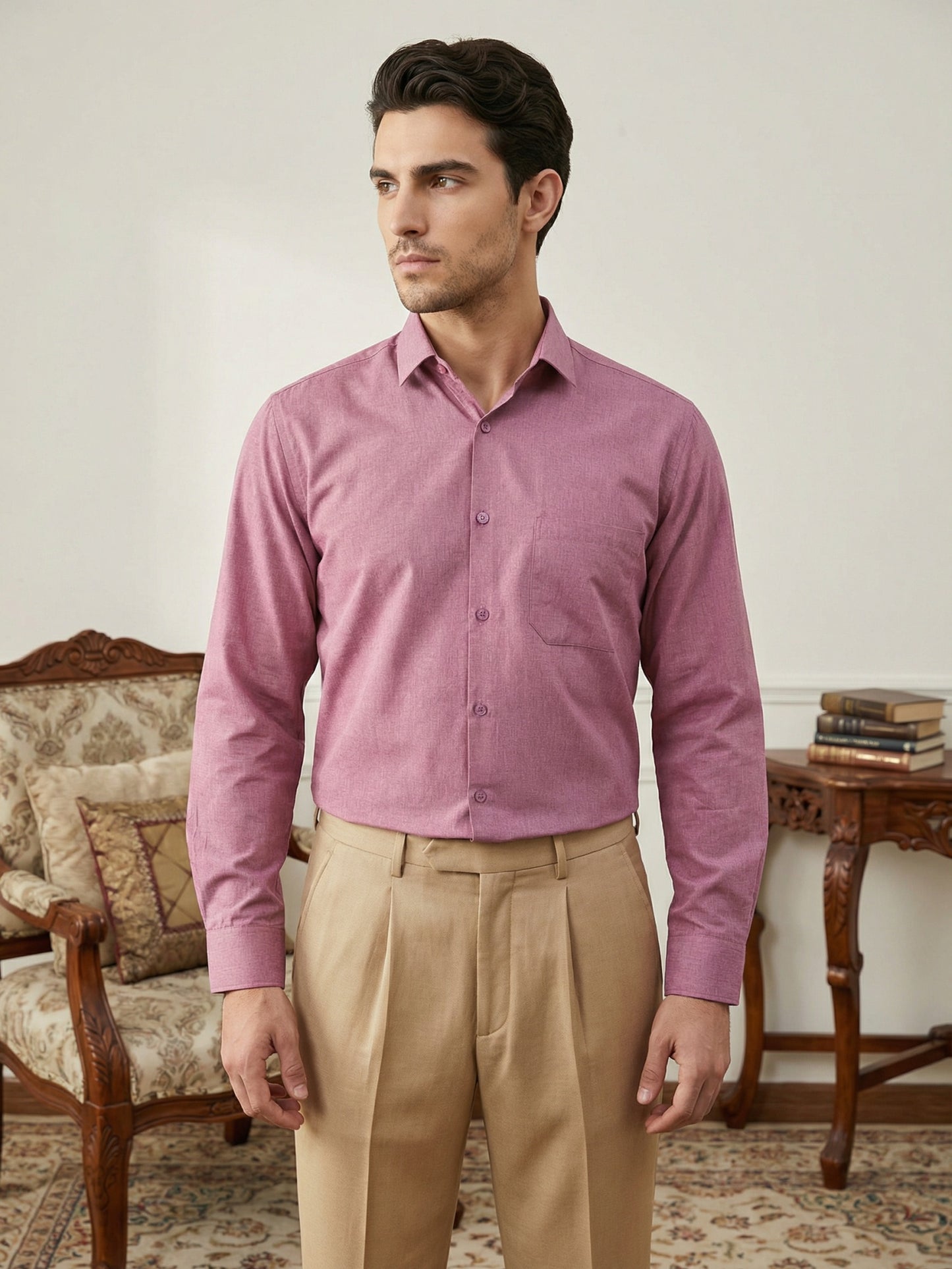 Men Cotton Blend Solid Smart Office Formal Shirt ( RDSH 038Magenta )