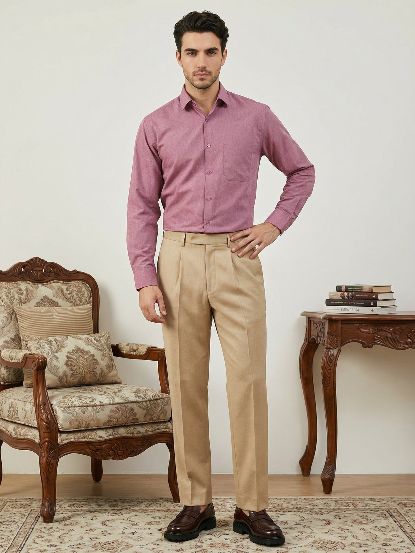 Men Cotton Blend Solid Smart Office Formal Shirt ( RDSH 038Magenta )