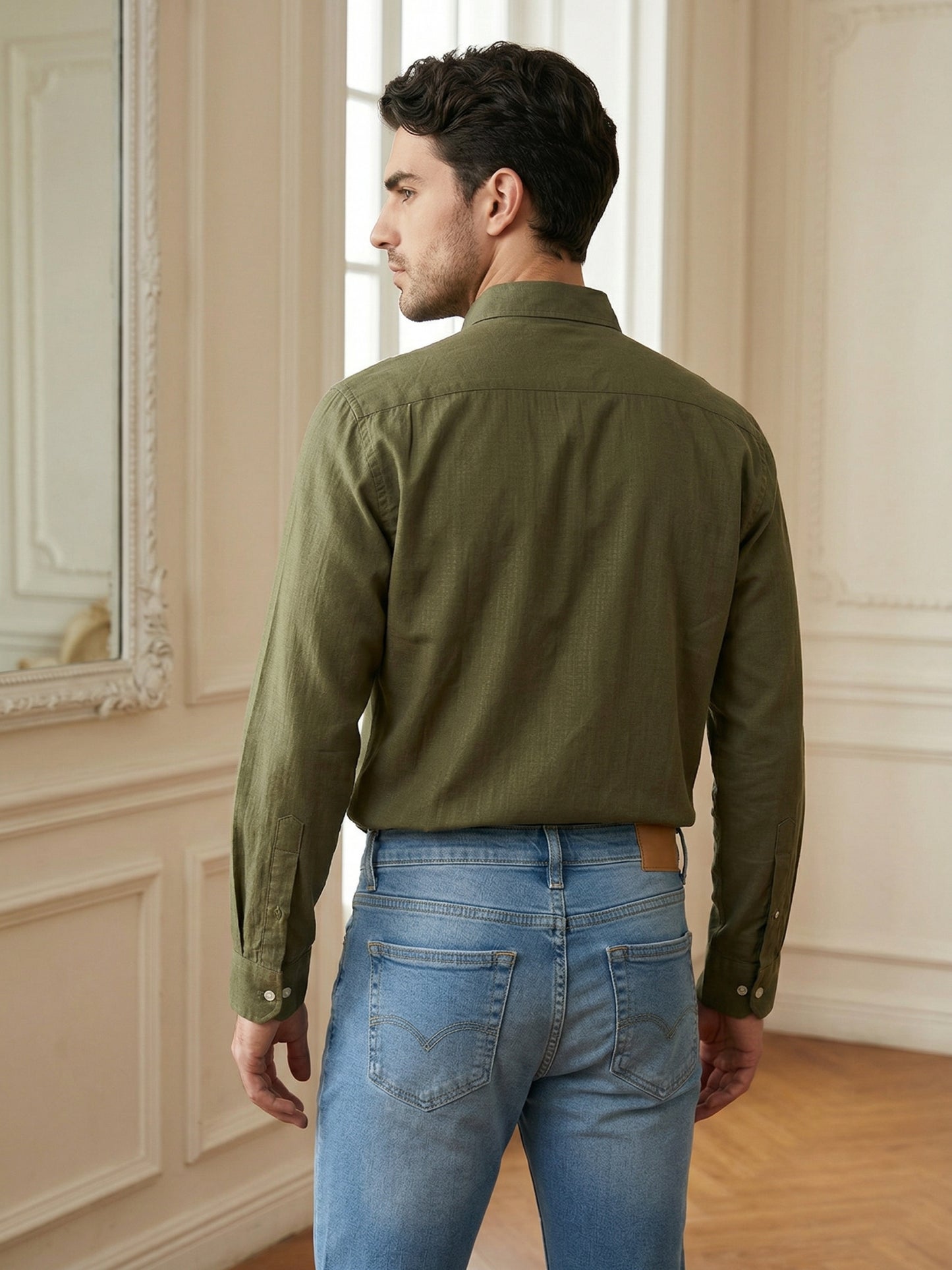 Cotton Blend Solid Formal Shirt for Men ( RDSH 039Olive )