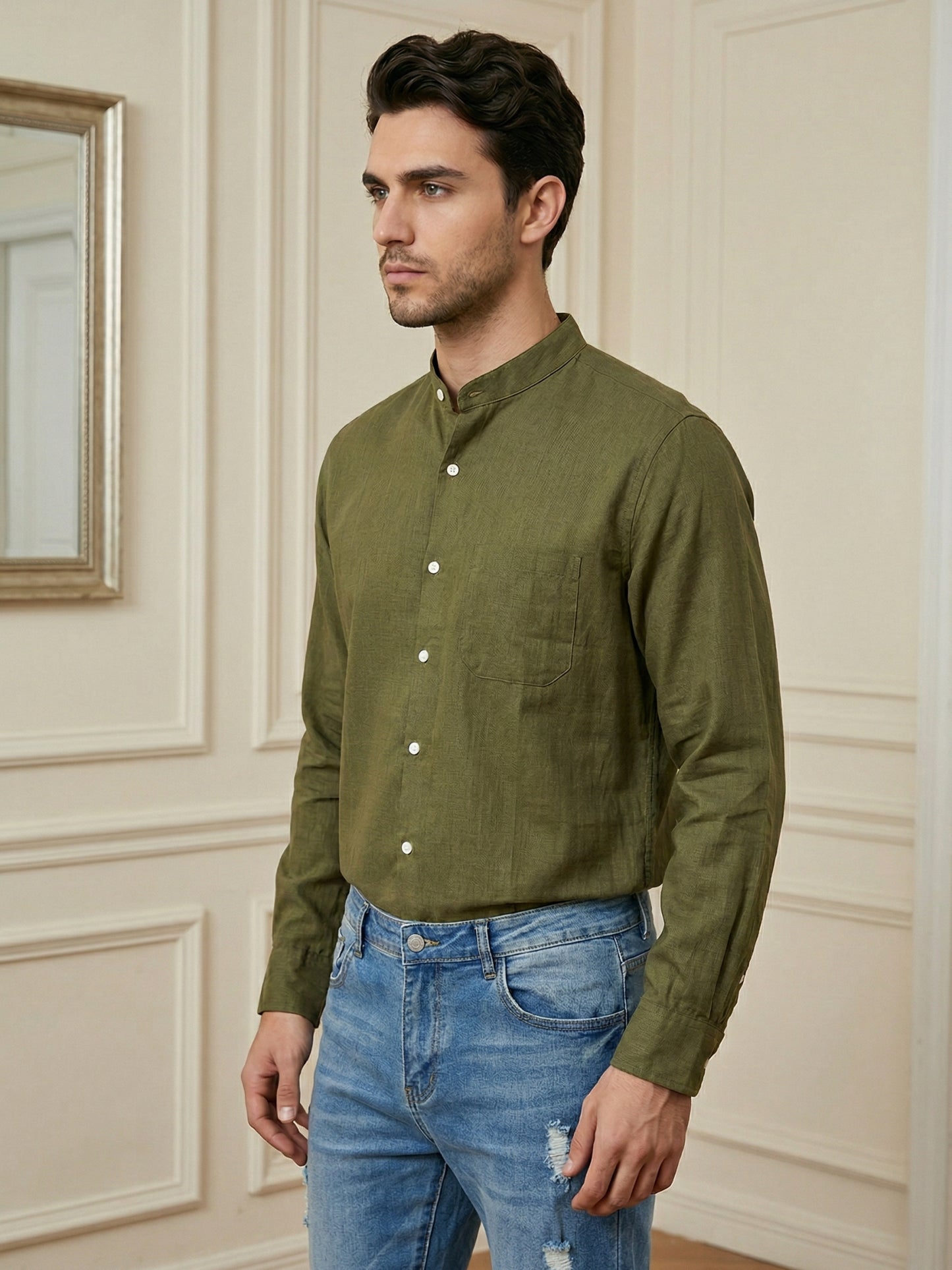 Cotton Blend Solid Formal Shirt for Men ( RDSH 039Olive )