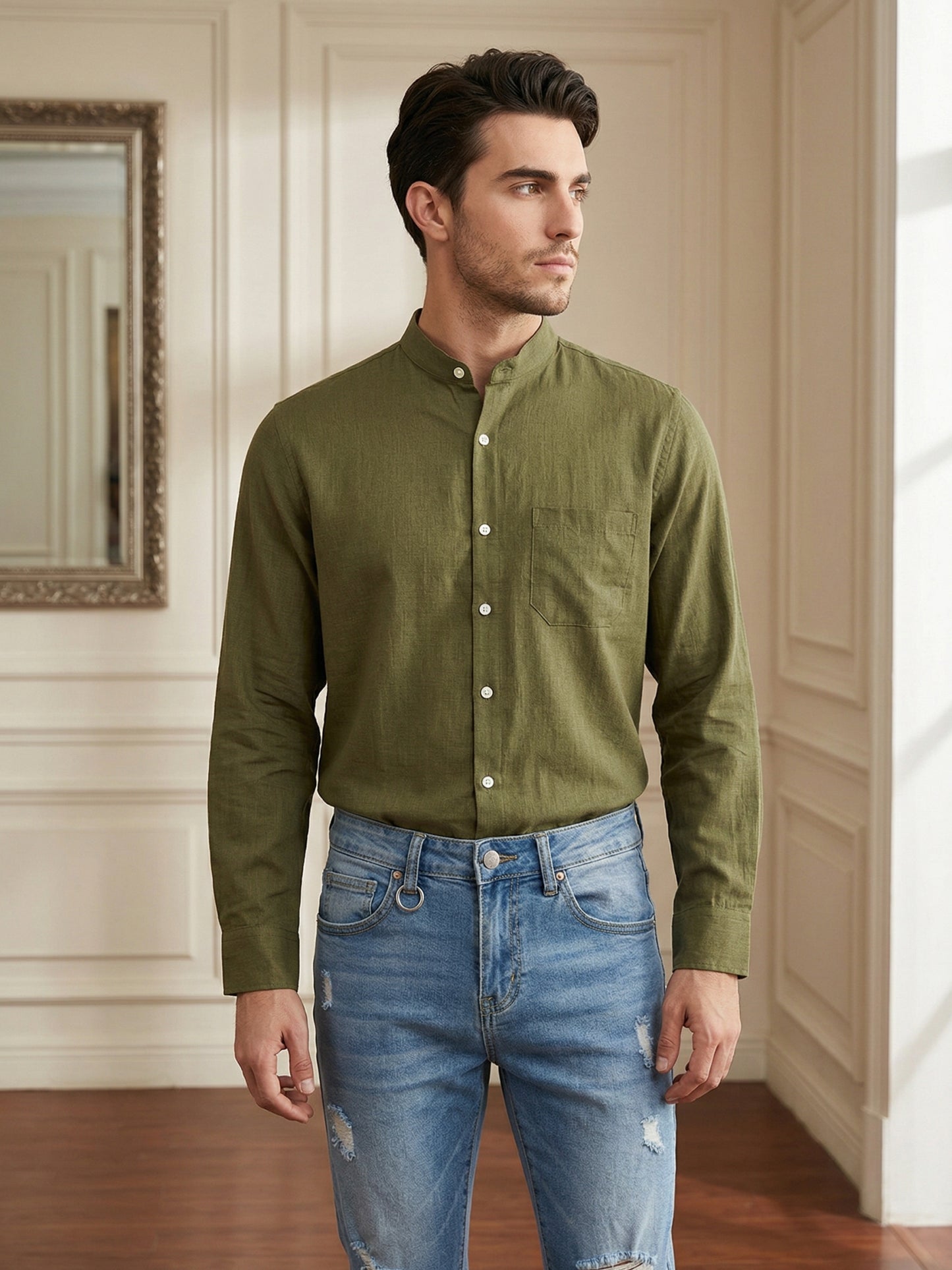 Cotton Blend Solid Formal Shirt for Men ( RDSH 039Olive )