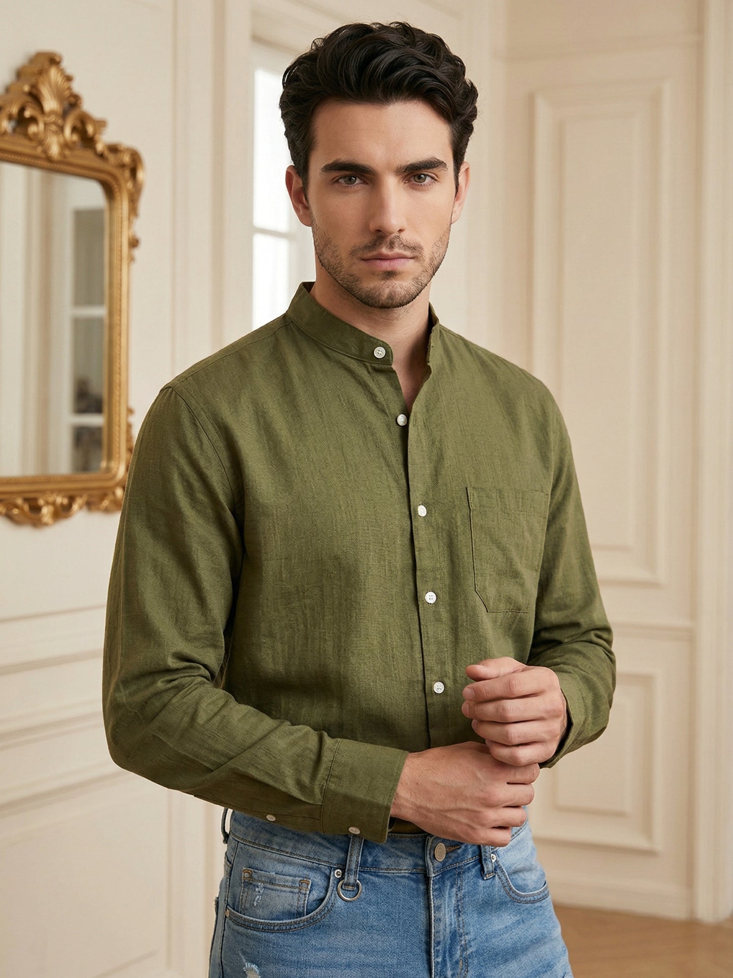 Cotton Blend Solid Formal Shirt for Men ( RDSH 039Olive )