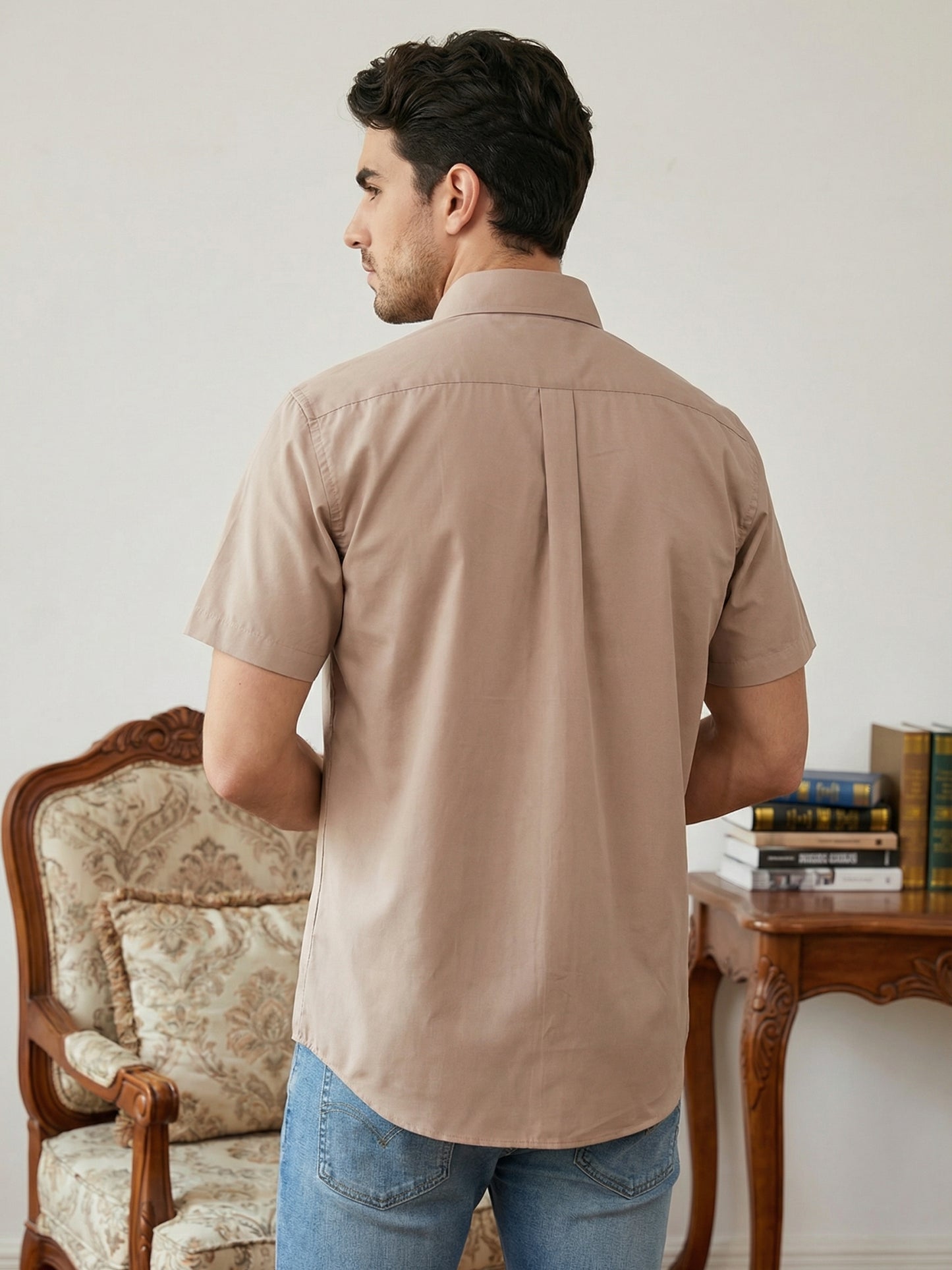 Men's Solid Cotton Blend Half Sleeve Shirt ( RDSH 040Peach )