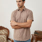 Men's Solid Cotton Blend Half Sleeve Shirt ( RDSH 040Peach )