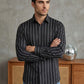 Men’s Vertical Striped Regular Fit Casual Shirt ( RDSH 041Black )