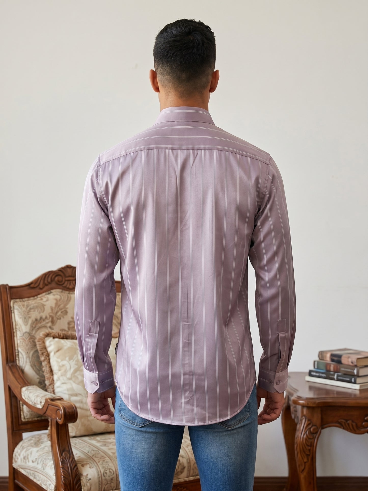 Men’s Vertical Striped Regular Fit Casual Shirt ( RDSH 041Purple )