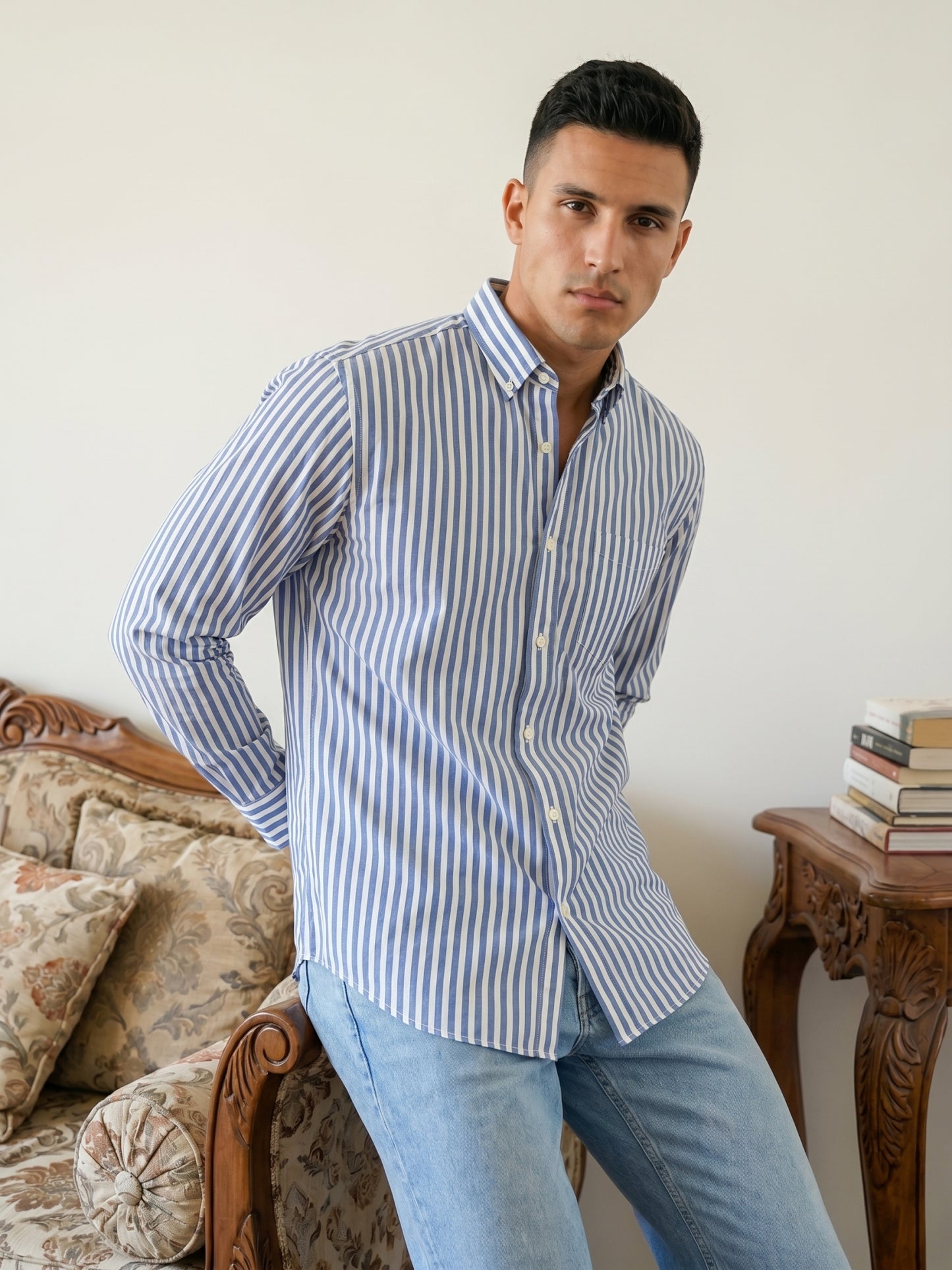 Men’s Pure Cotton Striped Casual Shirt ( RDSH 042Blue )