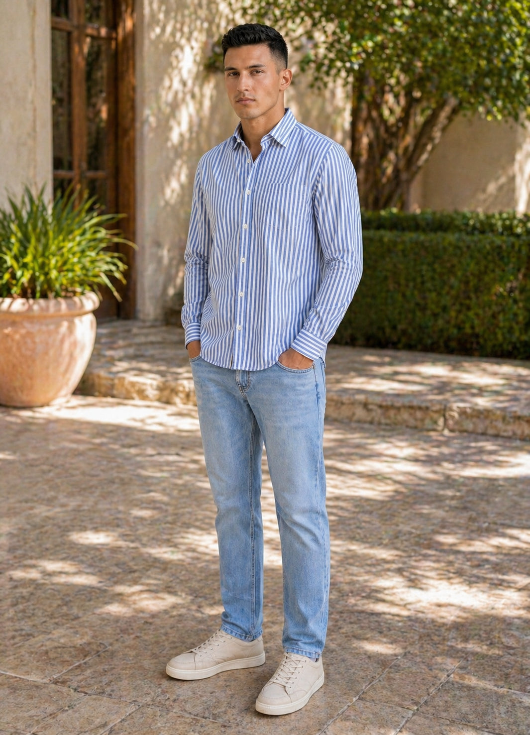 Men’s Pure Cotton Striped Casual Shirt ( RDSH 042Blue )