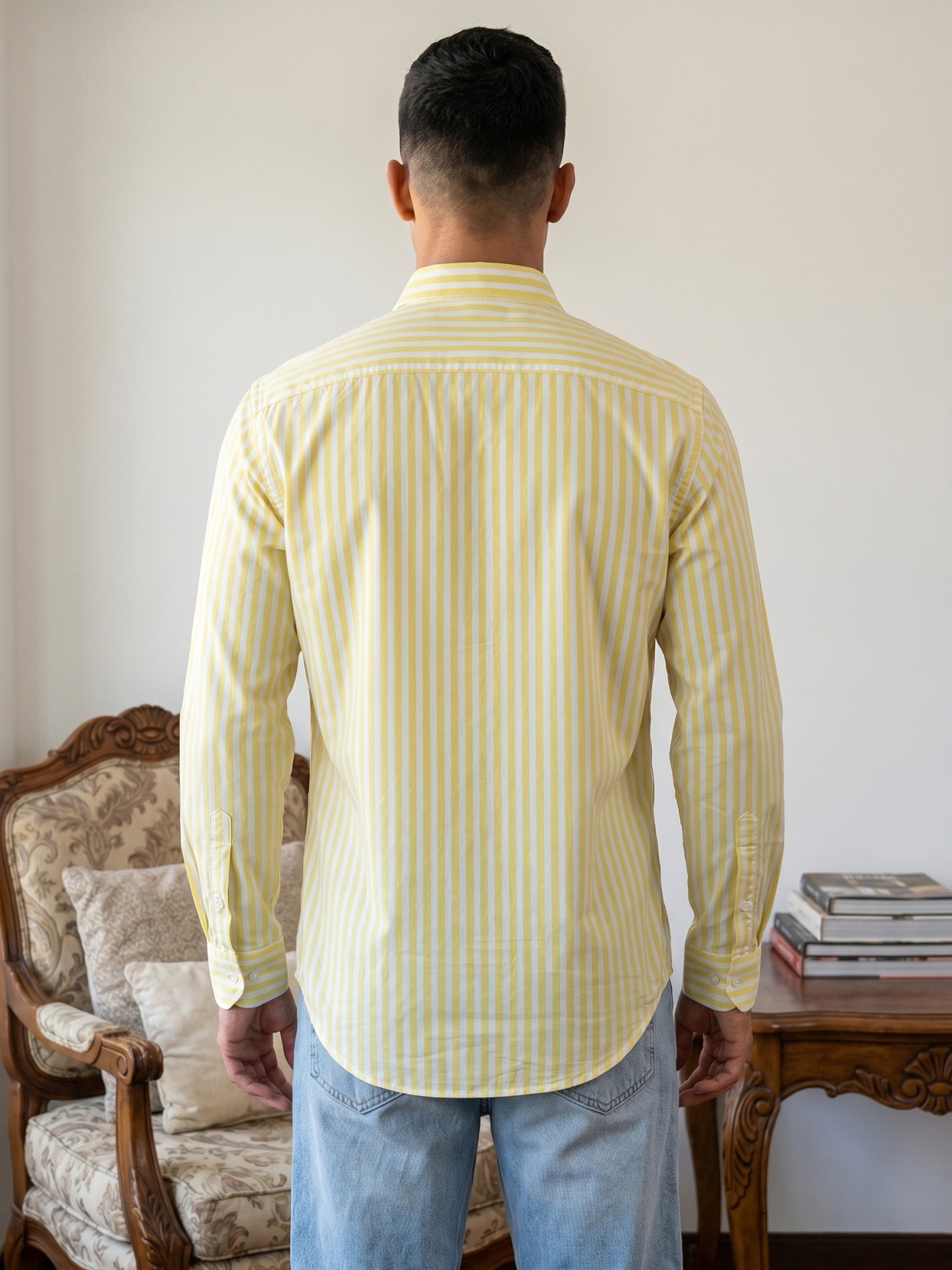 Men’s Pure Cotton Striped Casual Shirt ( RDSH 042Yellow )