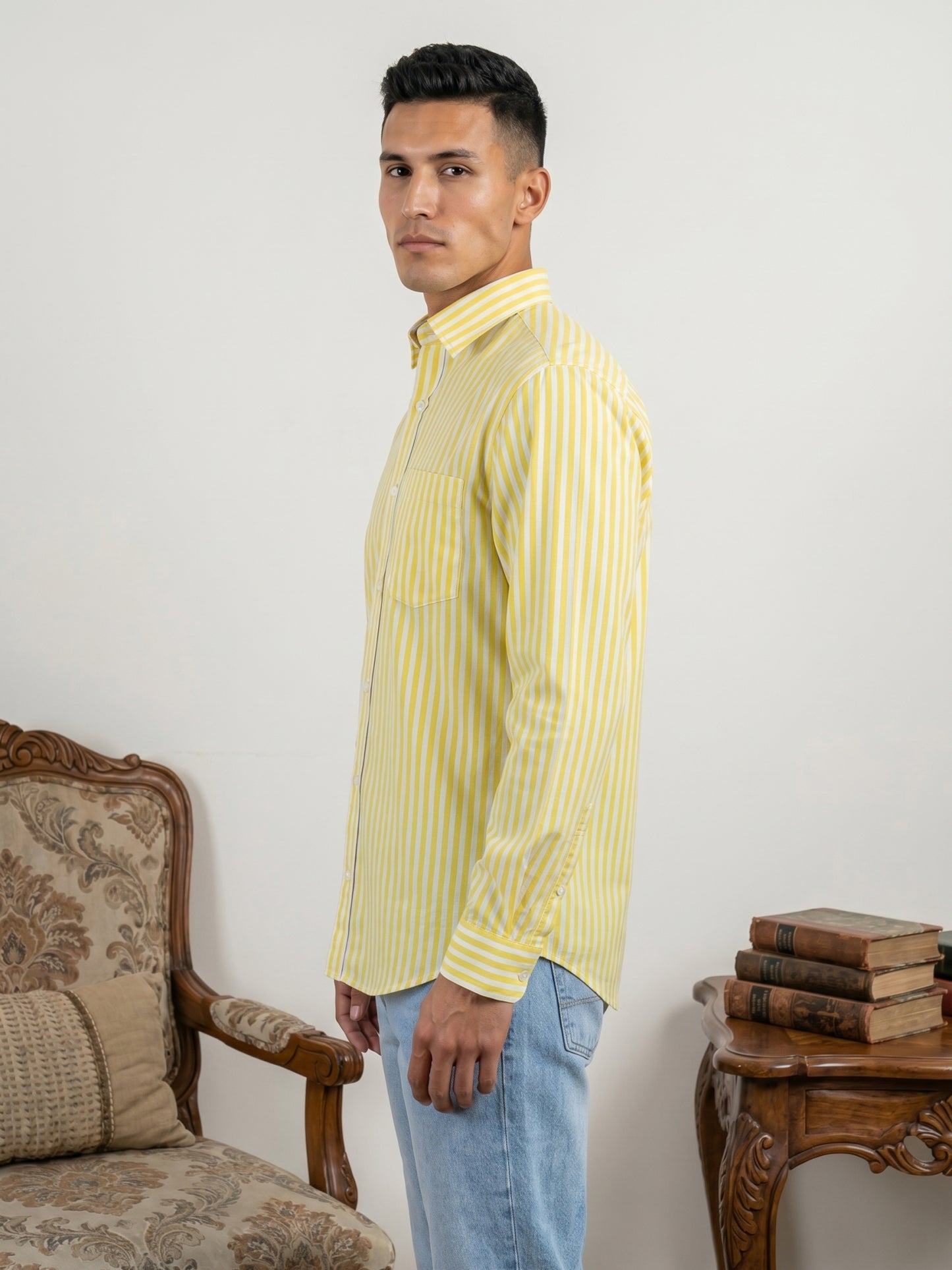 Men’s Pure Cotton Striped Casual Shirt ( RDSH 042Yellow )