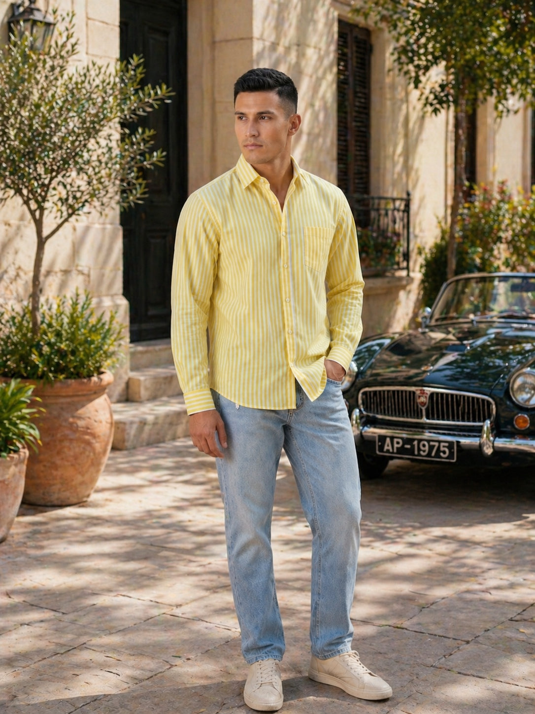 Men’s Pure Cotton Striped Casual Shirt ( RDSH 042Yellow )