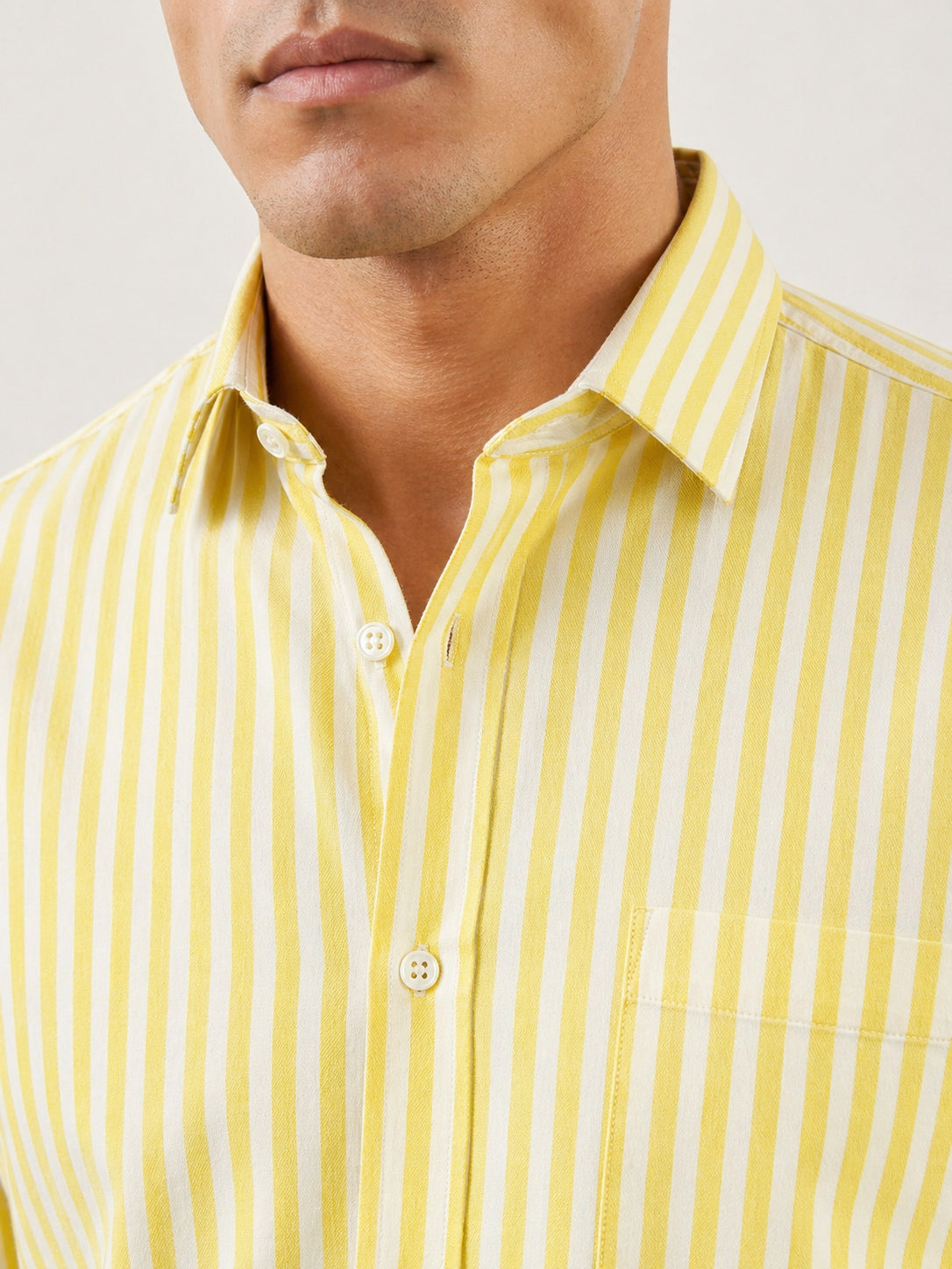 Men’s Pure Cotton Striped Casual Shirt ( RDSH 042Yellow )