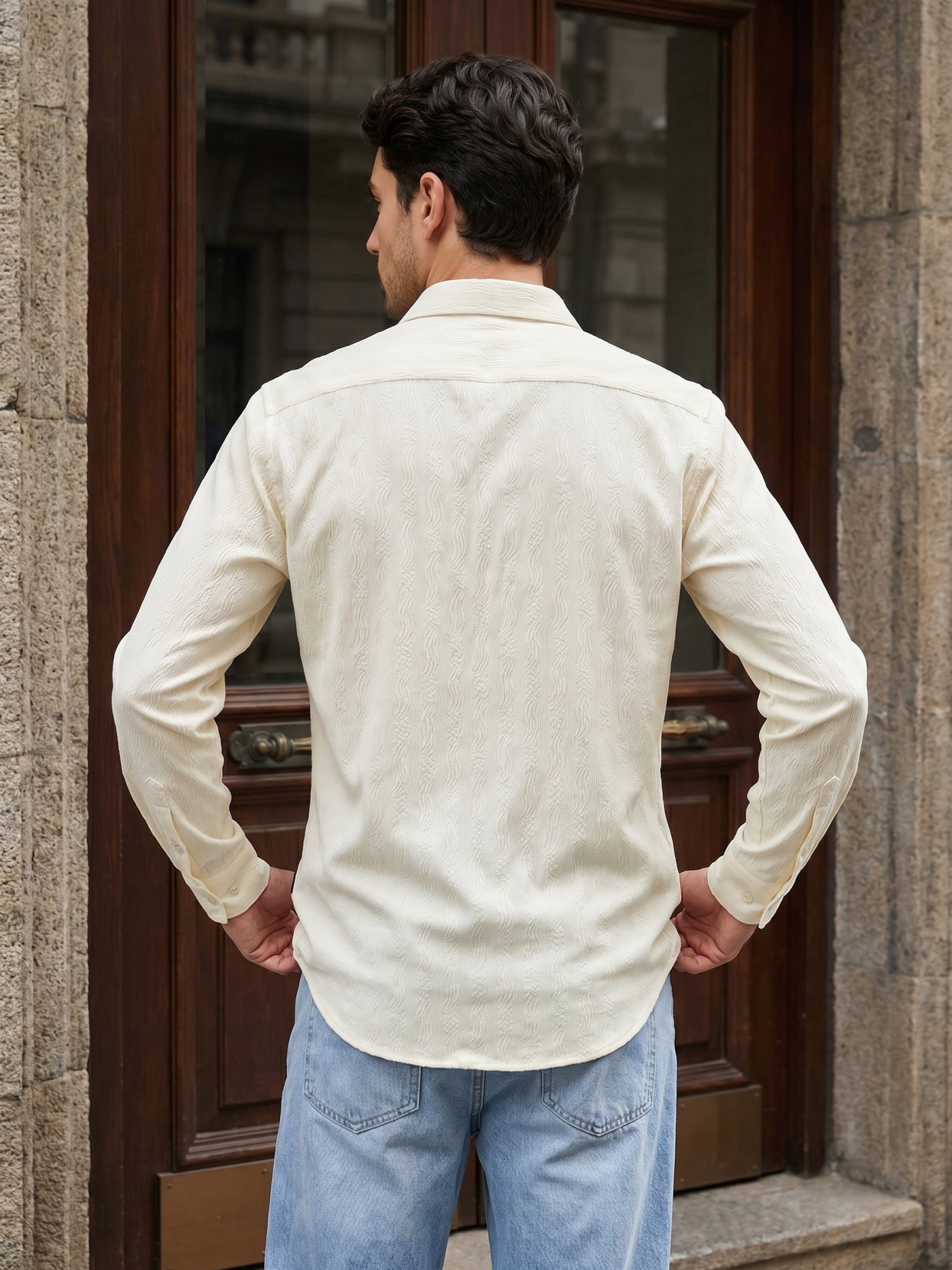 Men’s Textured Corduroy Woven Casual Shirt ( RDSH 043Cream )