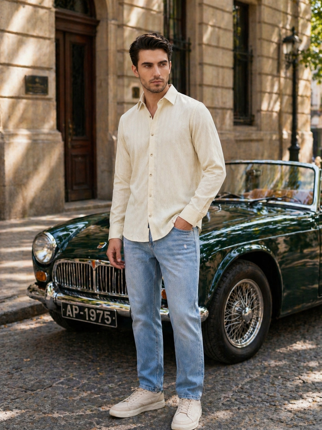 Men’s Textured Corduroy Woven Casual Shirt ( RDSH 043Cream )