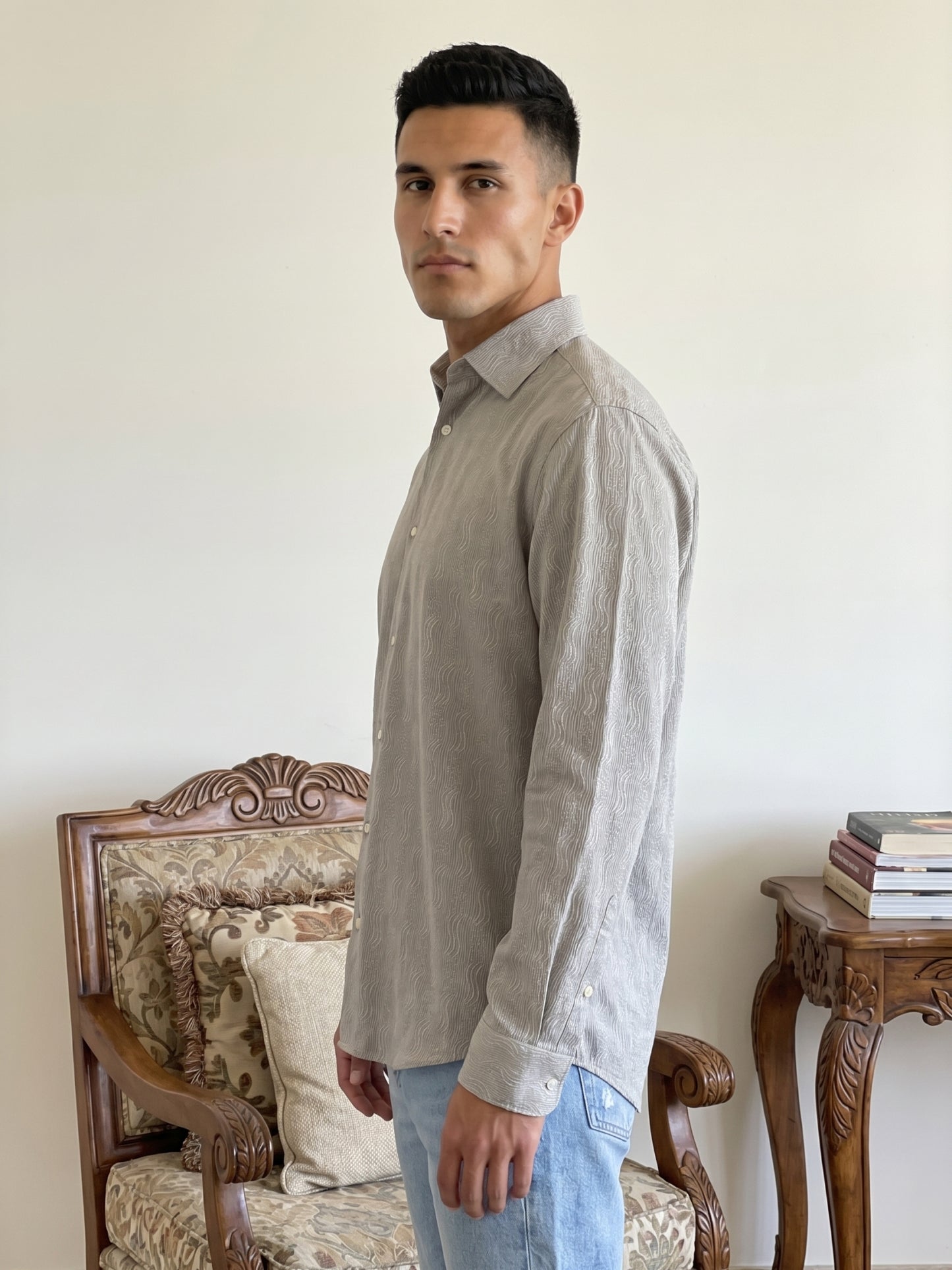 Men’s Textured Corduroy Woven Casual Shirt ( RDSH 043Grey )