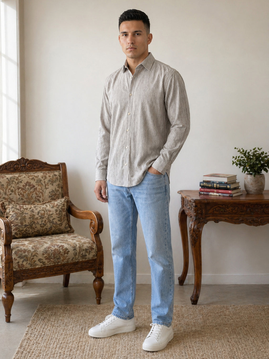 Men’s Textured Corduroy Woven Casual Shirt ( RDSH 043Grey )