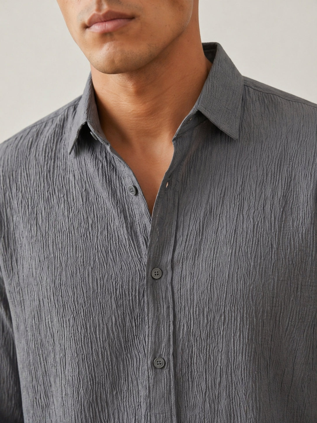 Men’s Wrinkle Textured Cotton Blend Casual Shirt ( RDSH 044Grey )