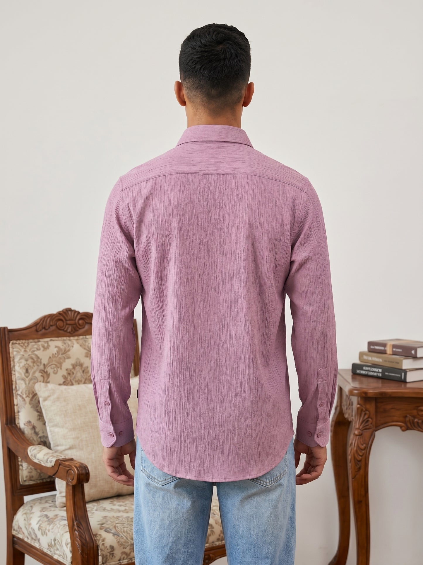 Men’s Wrinkle Textured Cotton Blend Casual Shirt ( RDSH 044Magenta )