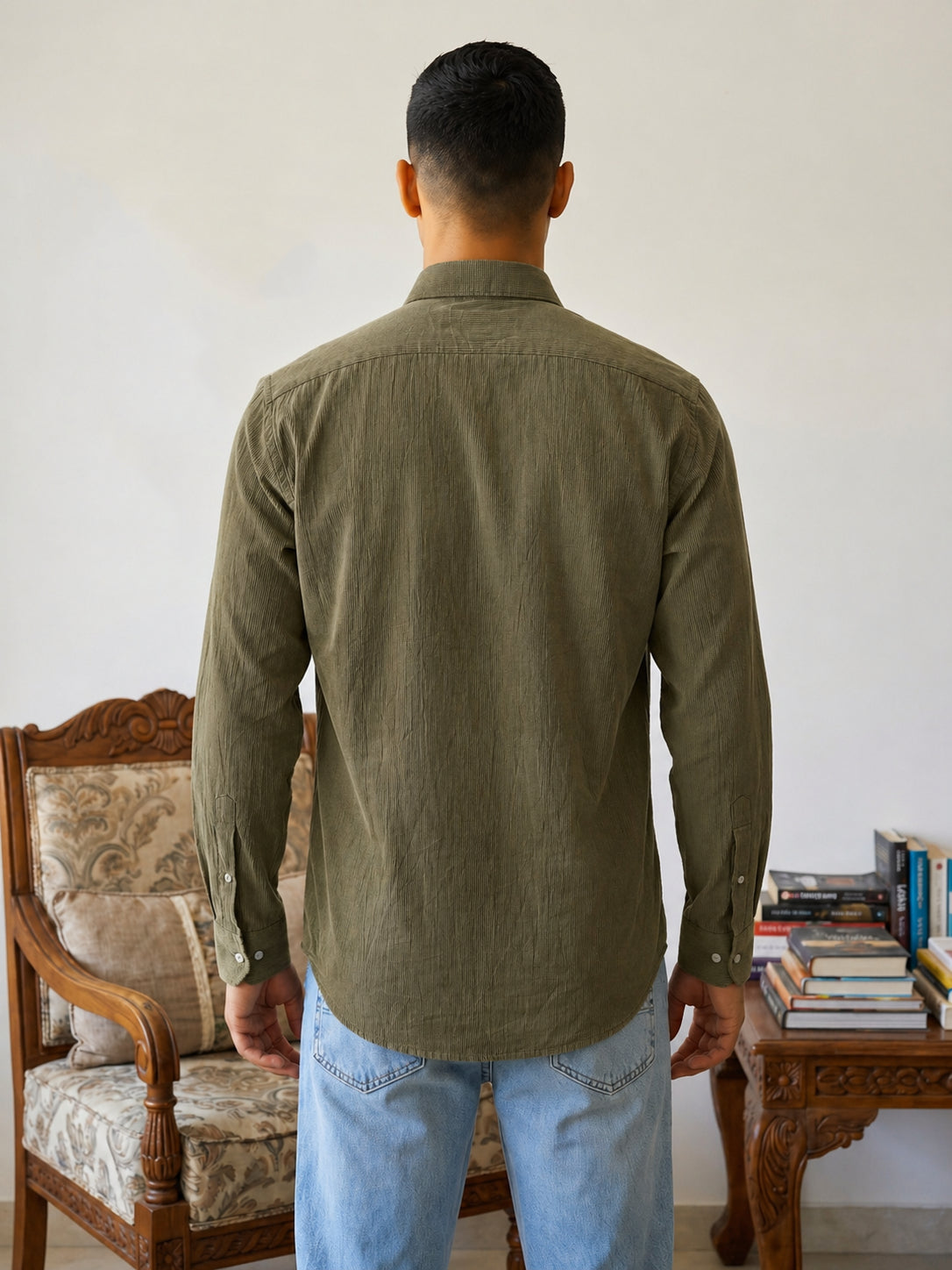 Men Standard Corduroy Cotton Shirt ( RDSH 045Olive )