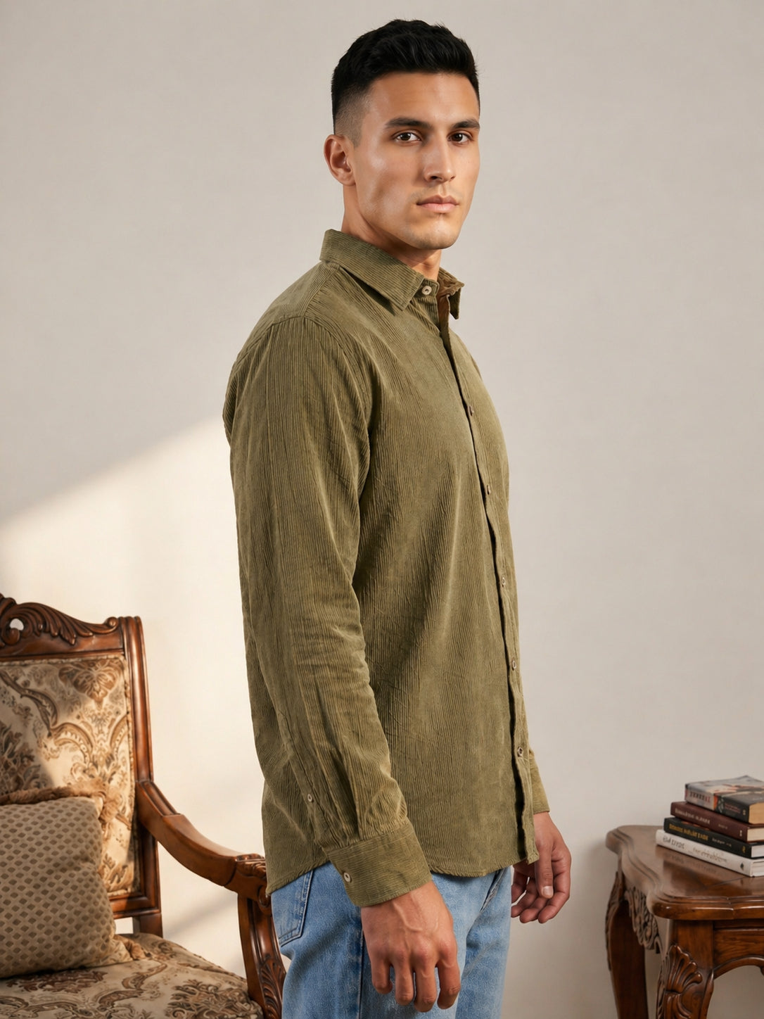 Men Standard Corduroy Cotton Shirt ( RDSH 045Olive )