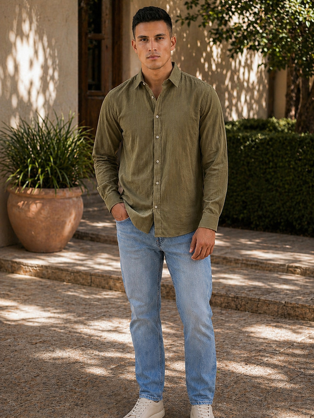 Men Standard Corduroy Cotton Shirt ( RDSH 045Olive )