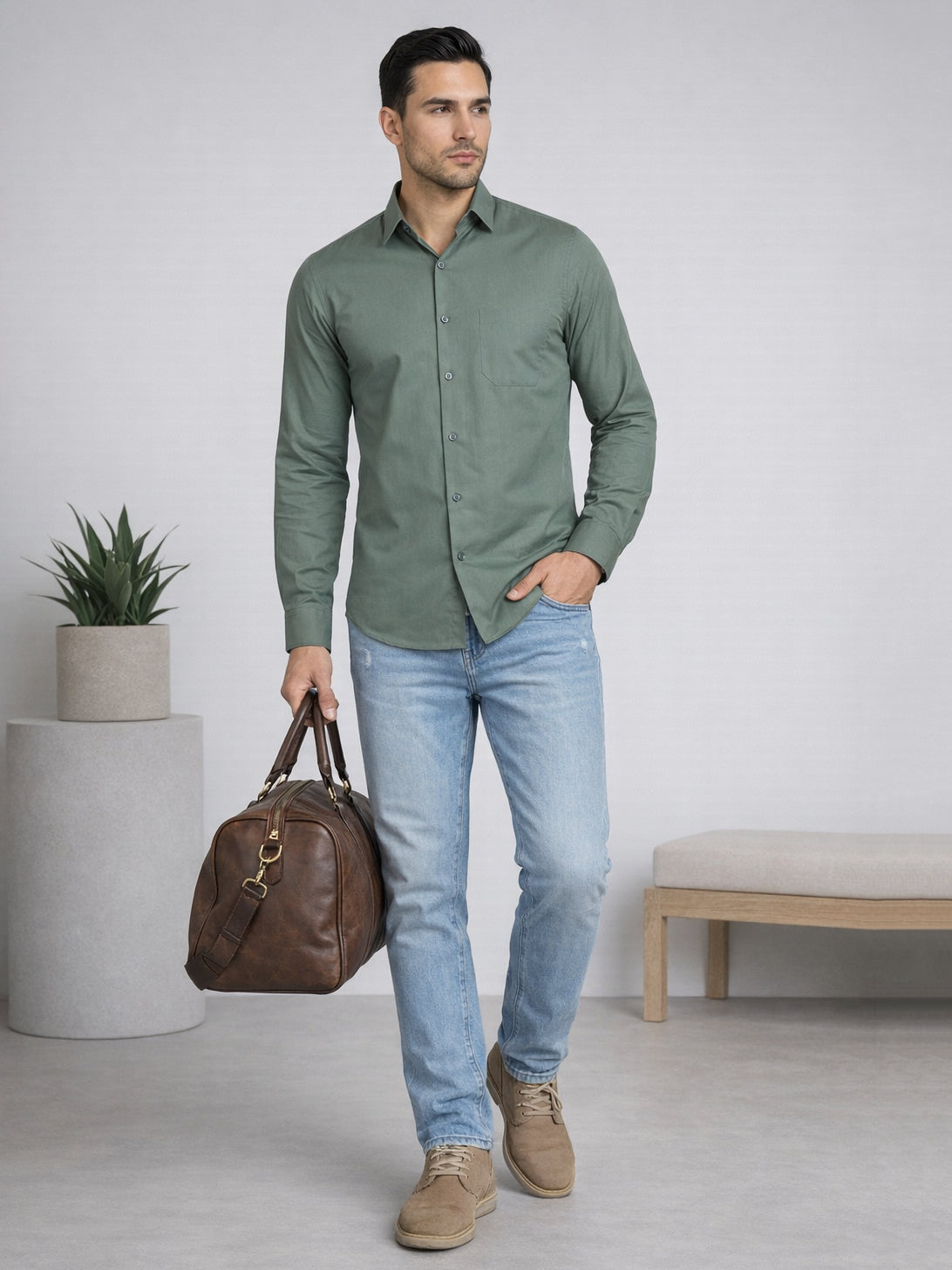 Cotton Solid Casual Shirt for Mens. ( RDSH 361Pista )