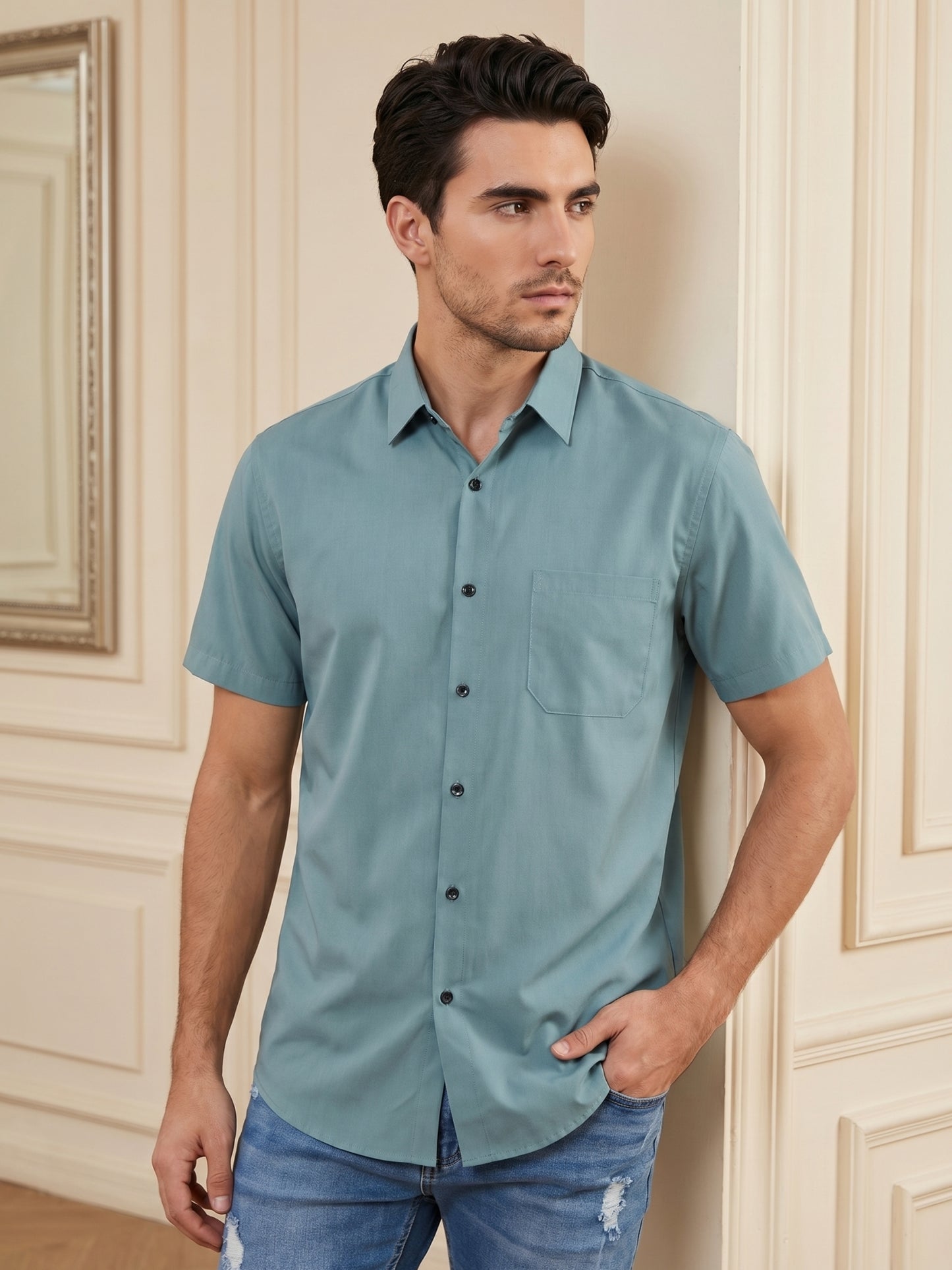 Cotton Solid Casual Shirts ( RDSH 754Aqua )