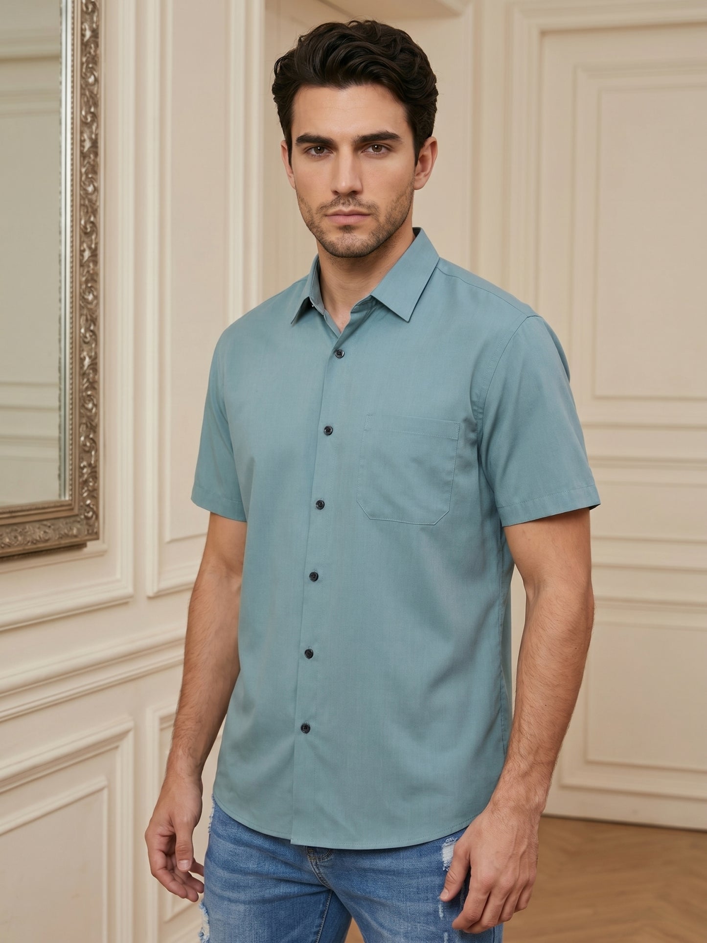 Cotton Solid Casual Shirts ( RDSH 754Aqua )