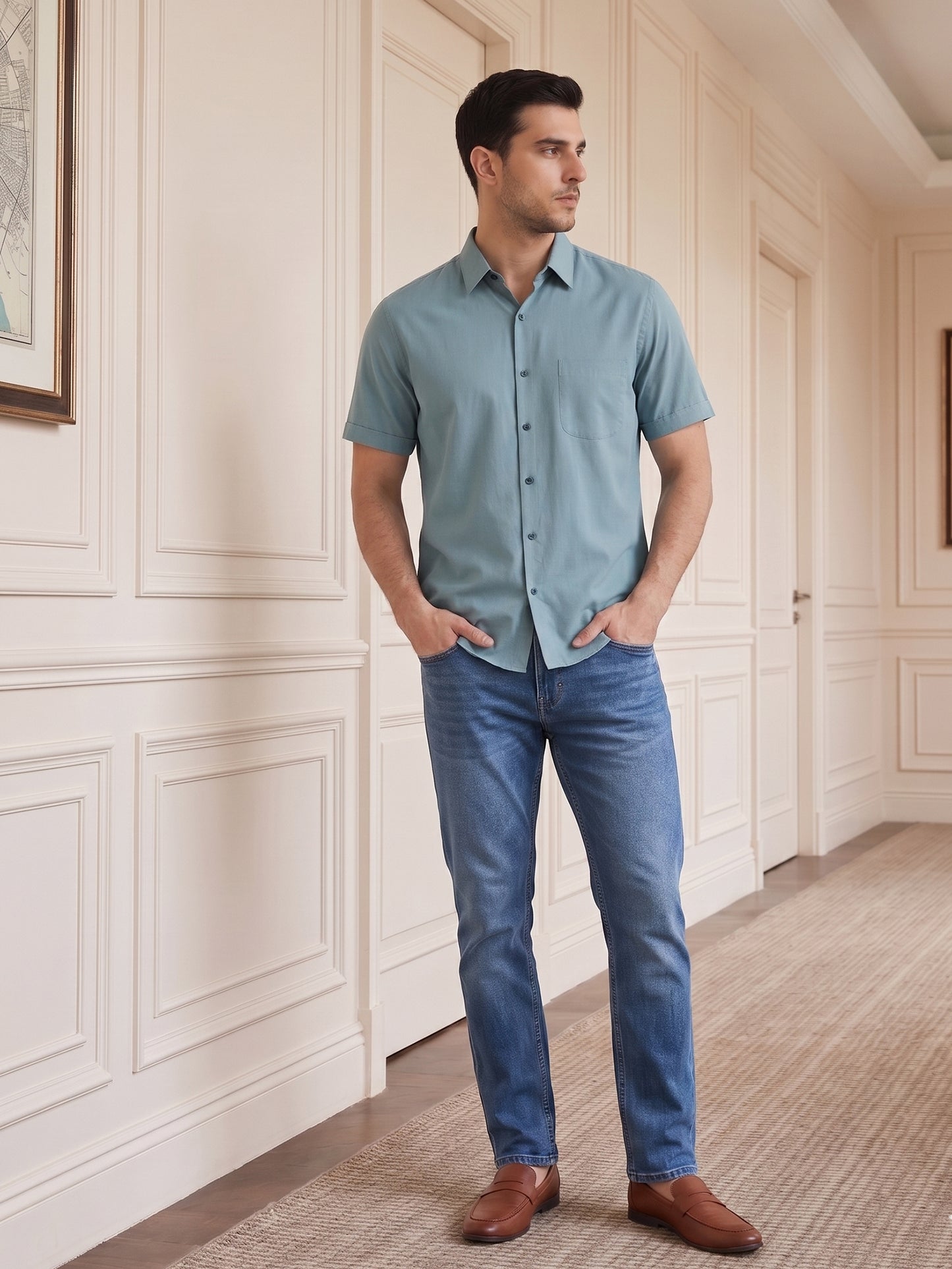 Cotton Solid Casual Shirts ( RDSH 754Aqua )