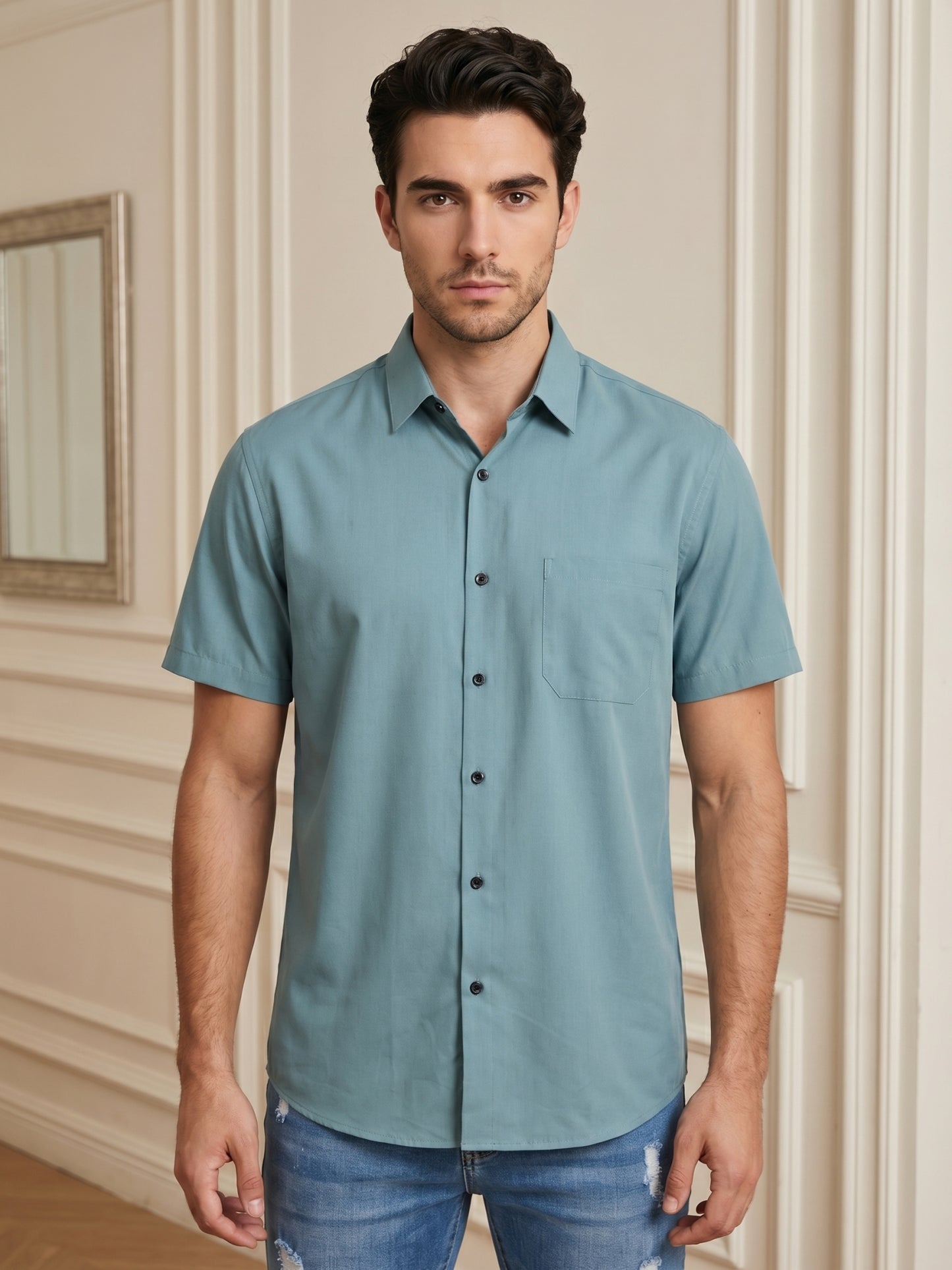 Cotton Solid Casual Shirts ( RDSH 754Aqua )