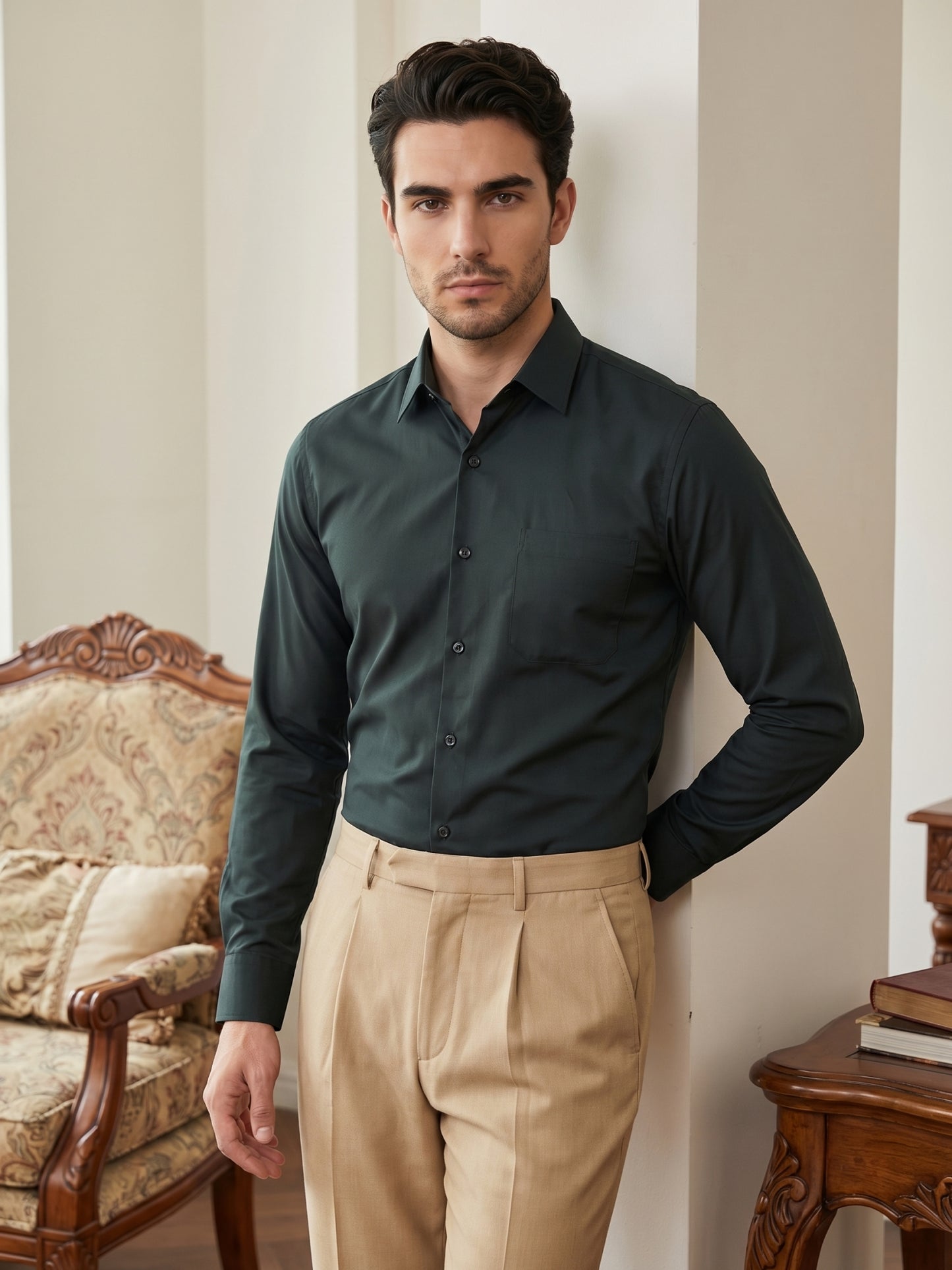 Men's Cotton Solid Formal Shirt ( RDSH 883Olive )