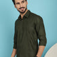 Olive Green Checked Casual Shirt