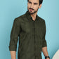 Olive Green Checked Casual Shirt