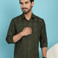 Olive Green Checked Casual Shirt