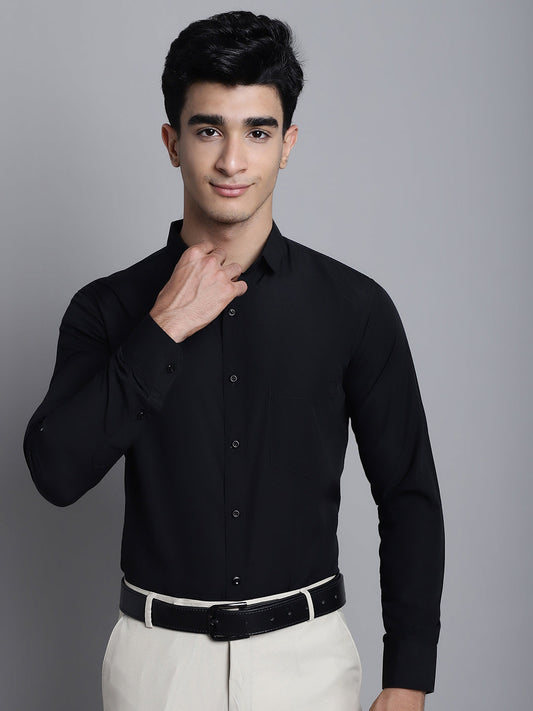 Indian Needle Men's Cotton Solid Black Formal Shirt's ( SF 361Black )