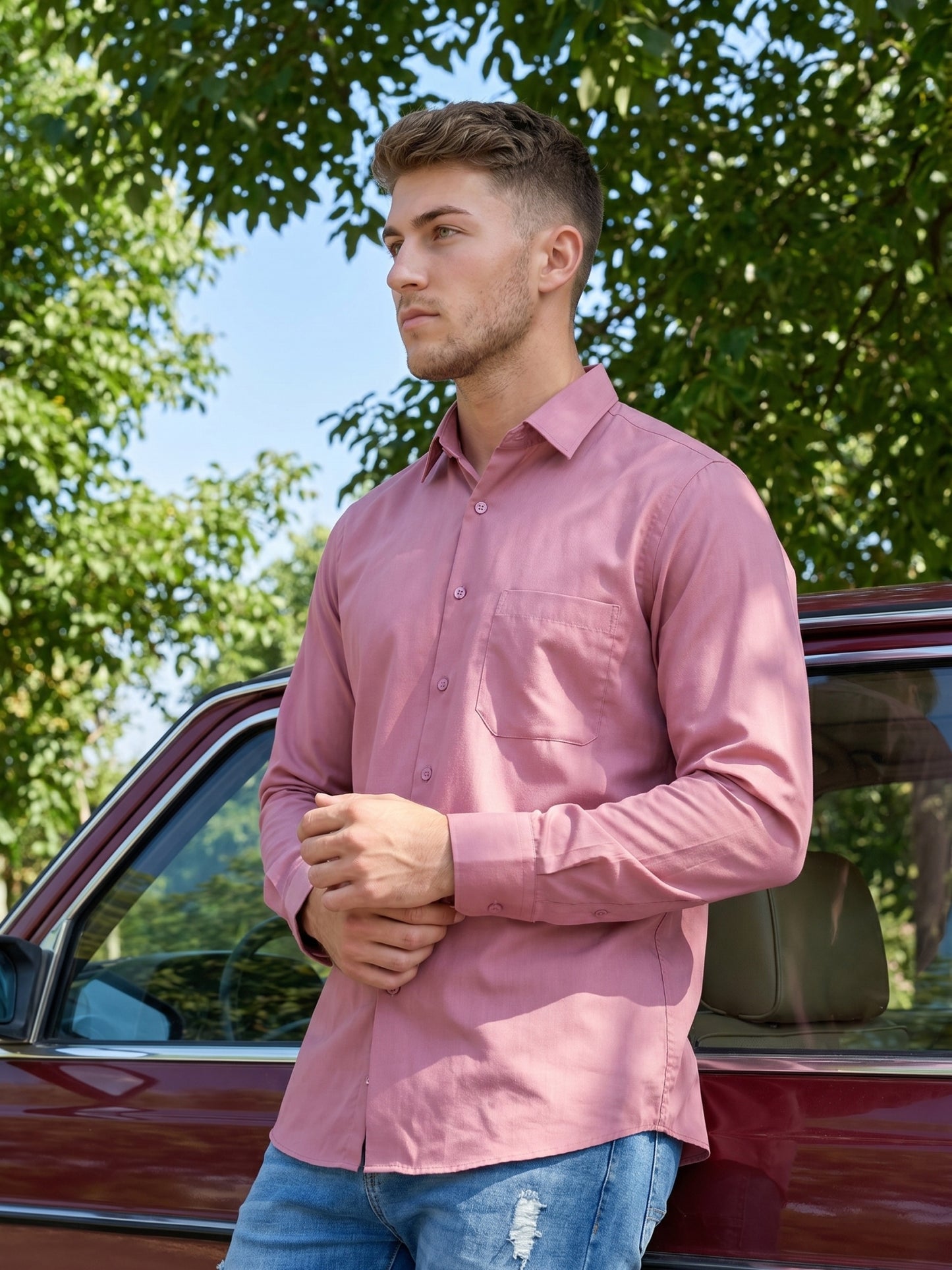 Cotton Solid Casual Shirt for Mens. ( RDSH 361Magenta )