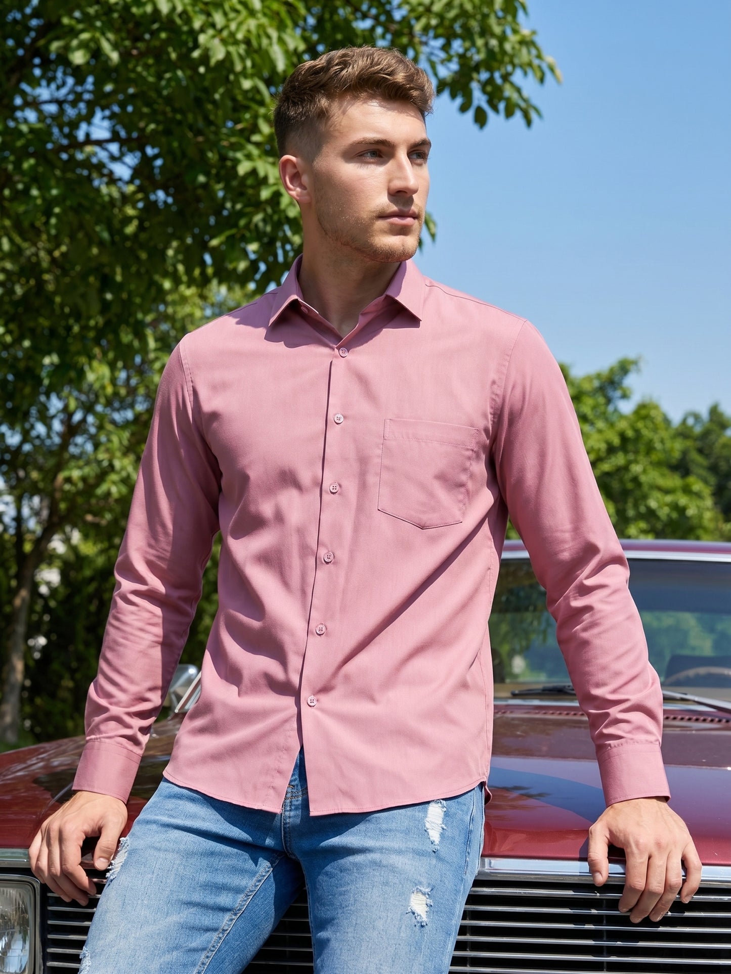 Cotton Solid Casual Shirt for Mens. ( RDSH 361Magenta )