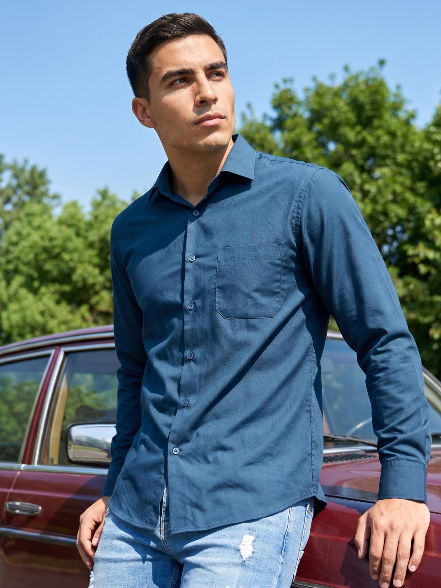 Cotton Solid Casual Shirt for Mens. ( RDSH 361Teal )