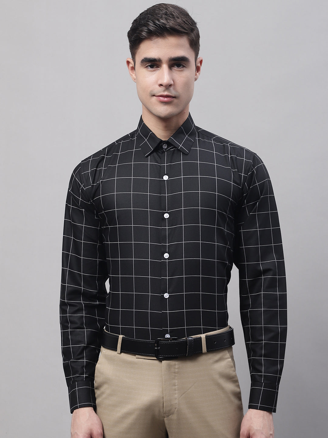 Men's Black Cotton Checked Formal Shirt