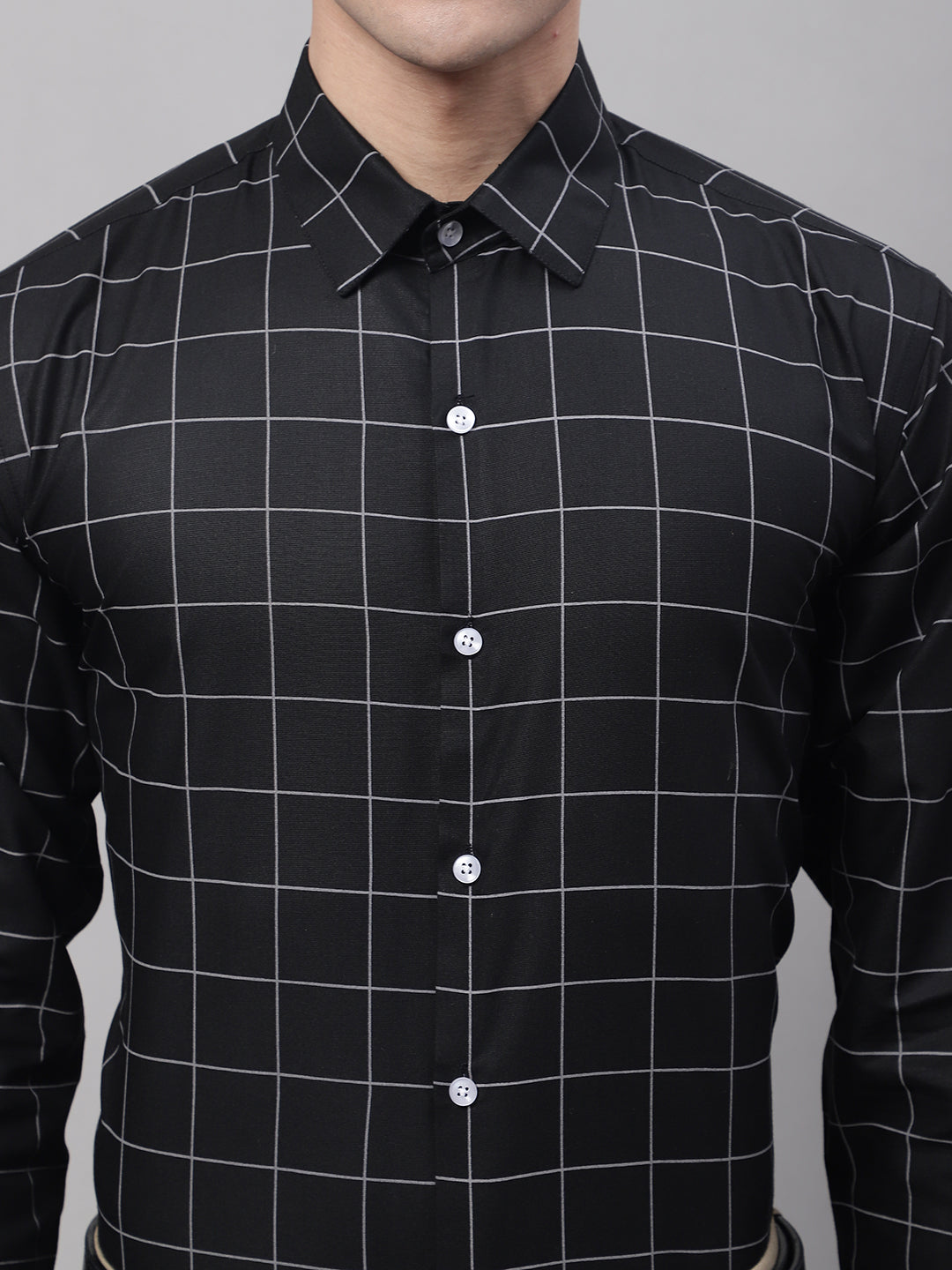 Men's Black Cotton Checked Formal Shirt