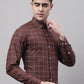 Men's Brown Cotton Checked Formal Shirt