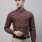 Men's Brown Cotton Checked Formal Shirt