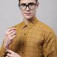 Men's Mustard Cotton Checked Formal Shirt