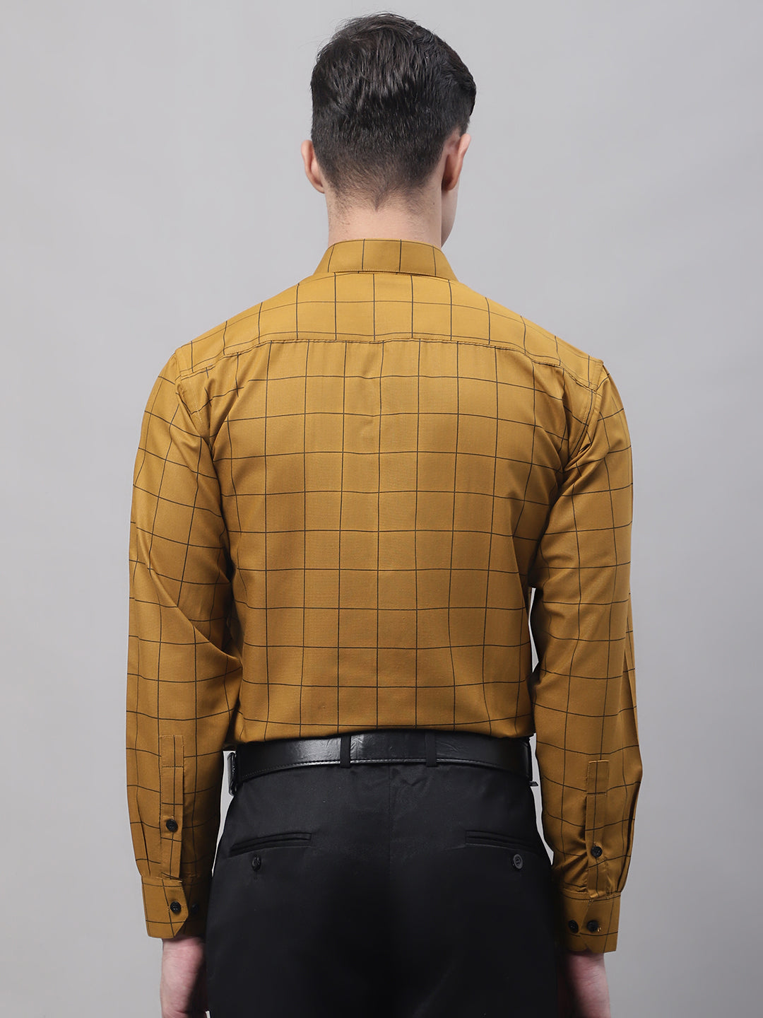 Men's Mustard Cotton Checked Formal Shirt