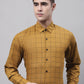 Men's Mustard Cotton Checked Formal Shirt