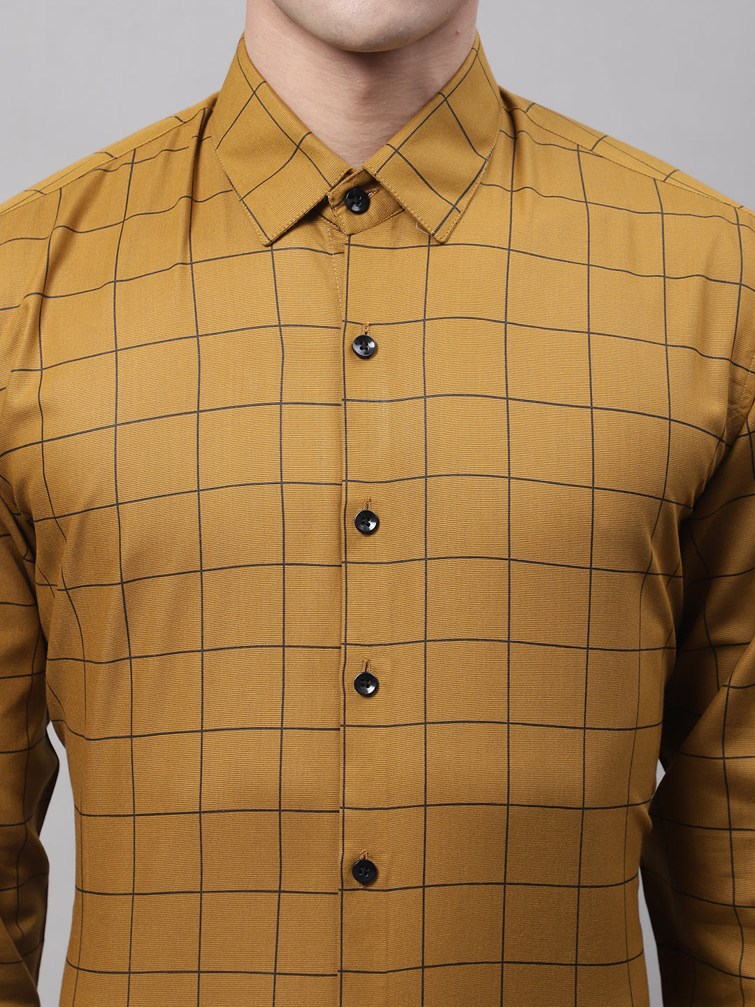 Men's Mustard Cotton Checked Formal Shirt