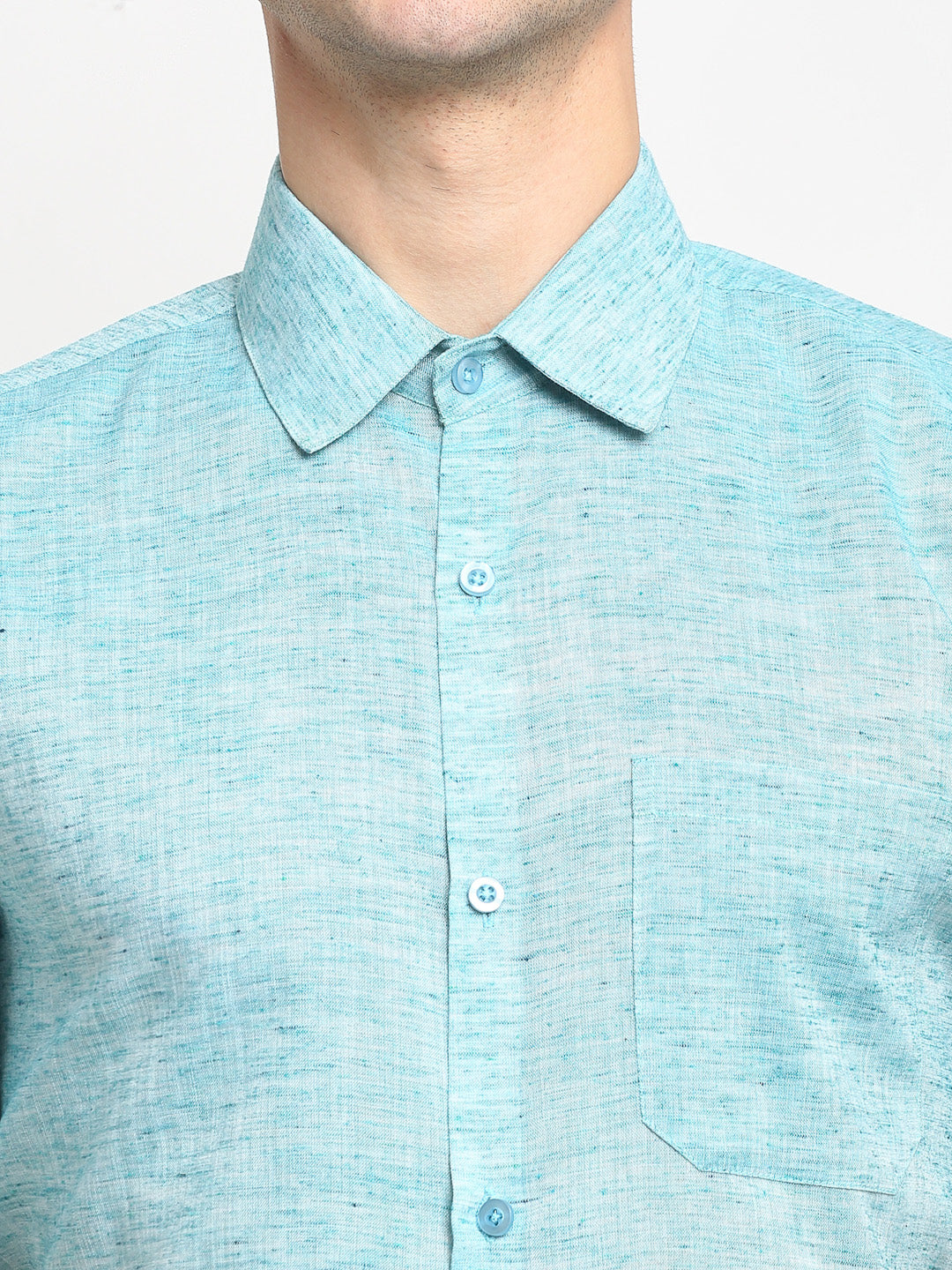 Indian Needle Green Men's Solid Cotton Half Sleeves Formal Shirt